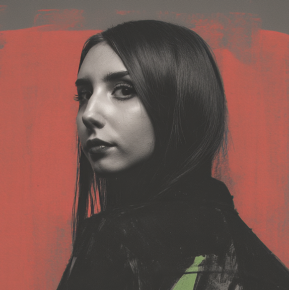Portrait of Maria Cristina Iliescu against a red background