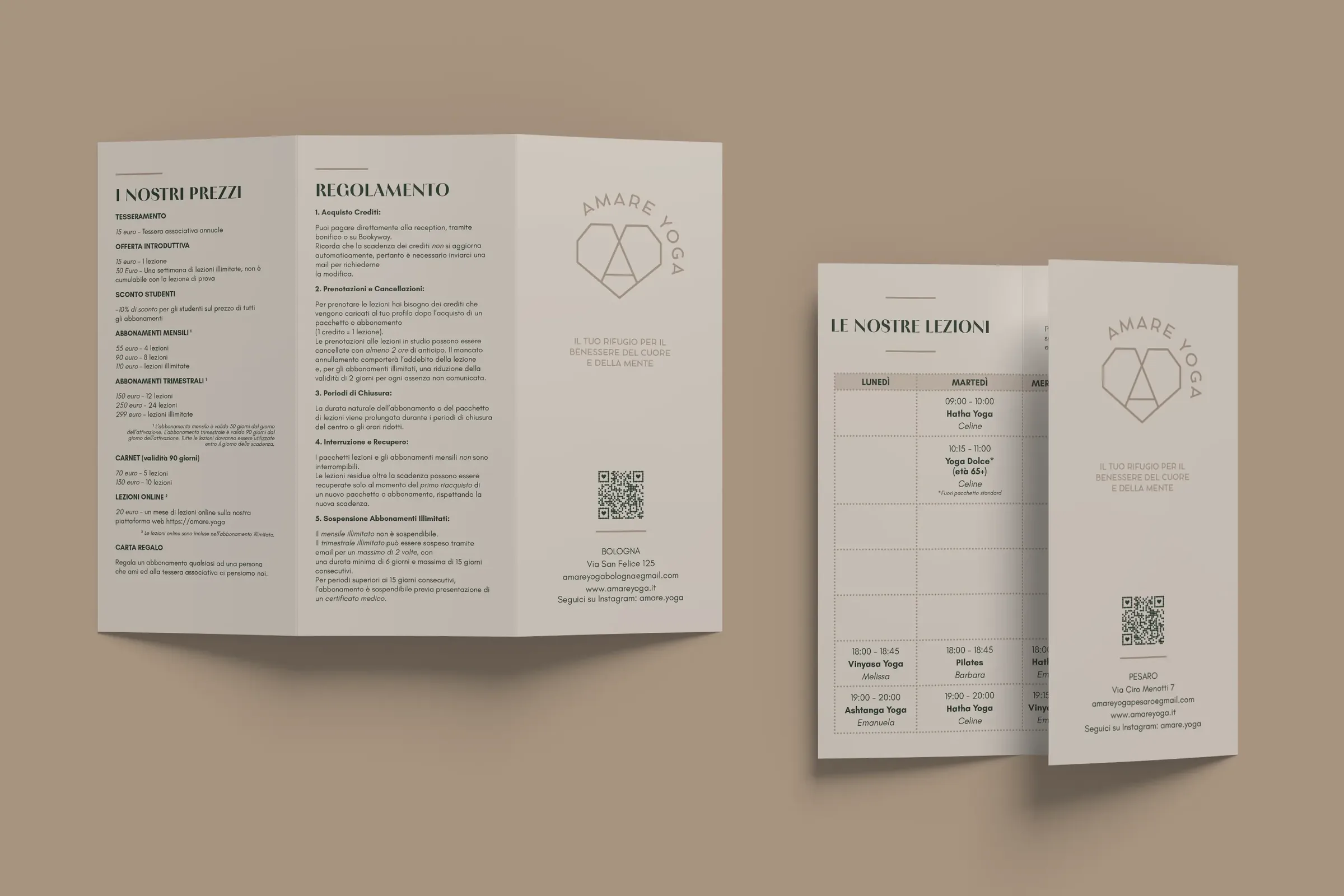 Amare Yoga class timetable brochure, view 2