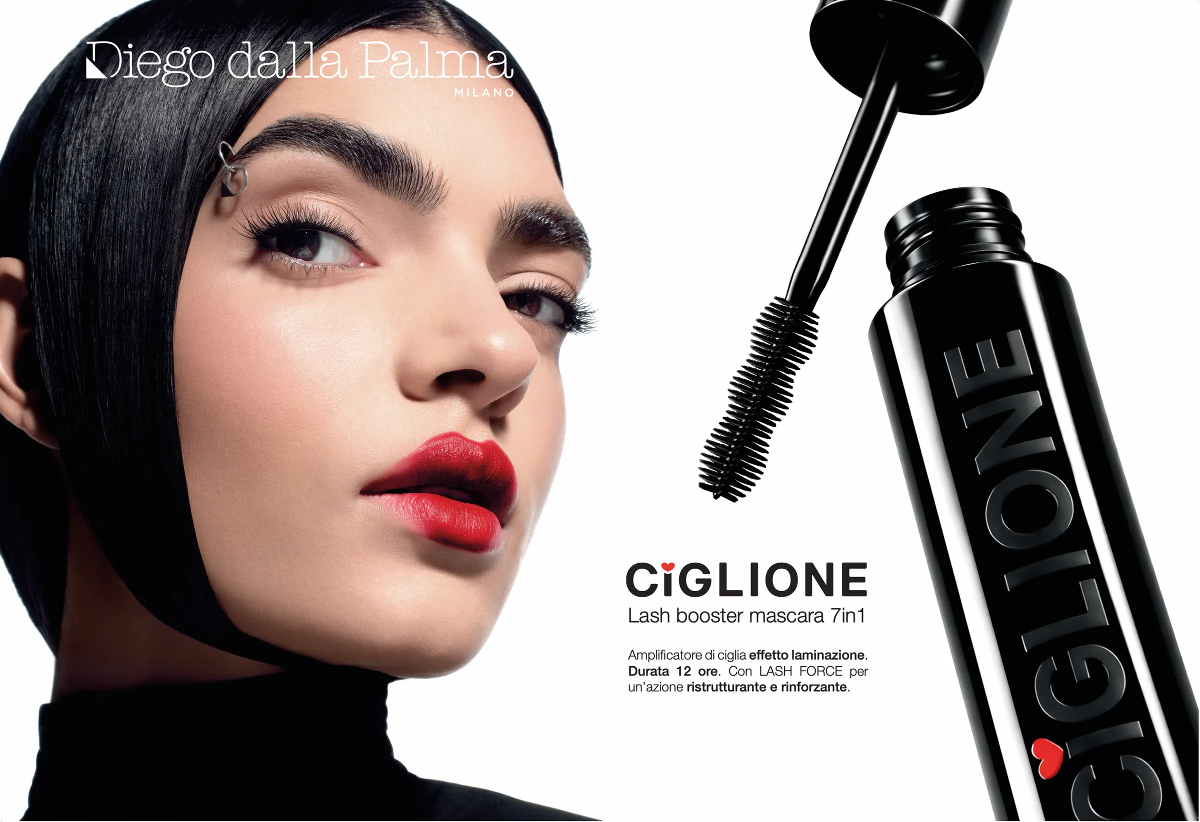 Ciglione Mascara advertising poster with the model and the product