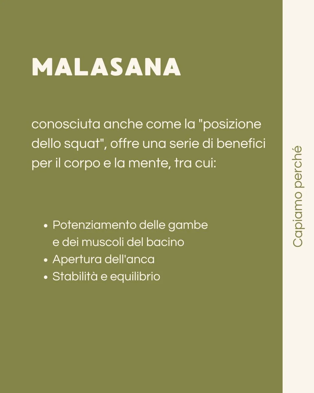 Instagram carousel on the Malasana pose, slide 2 of 4