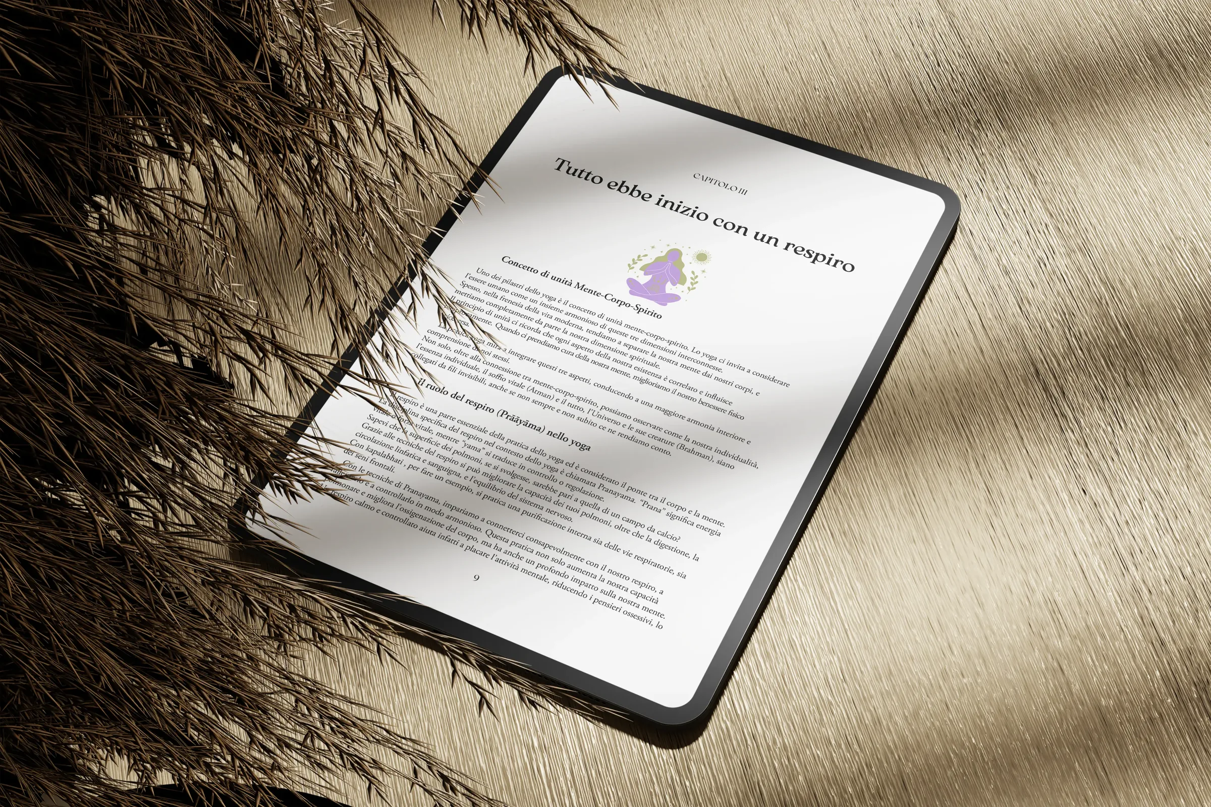 yogacall.it ebook “Dal Seme al Germoglio” on a tablet, view 2